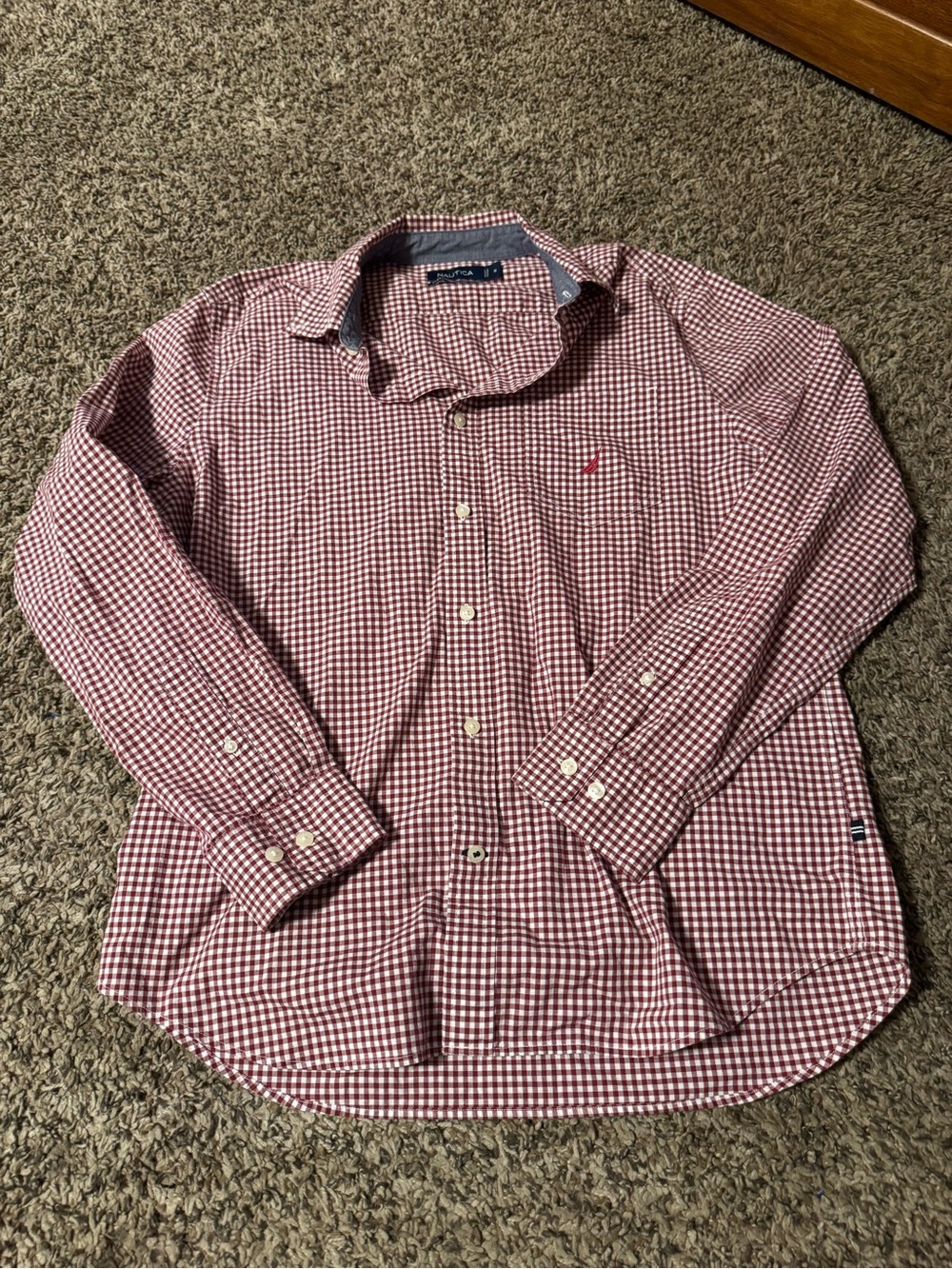 Nautica Red and White Gingham Dress Shirt